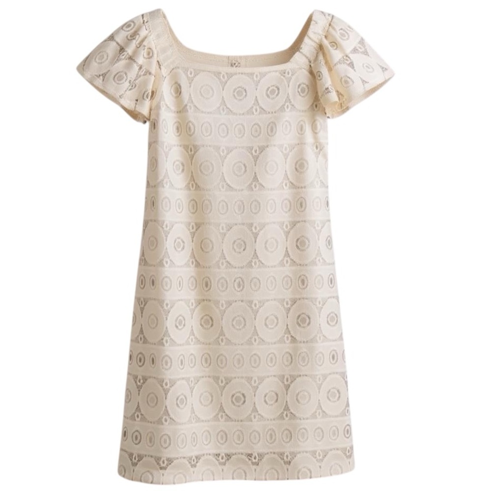 Roz & Ali White Eyelet lace Flutter Sleeve Dress Size Large Romantic Bridal